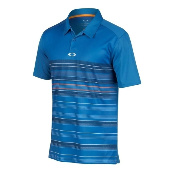 Oakley Men's Regular Fit High Crest Blue Striped Short Sleeve Golf Polo Large - Picture 2 of 16
